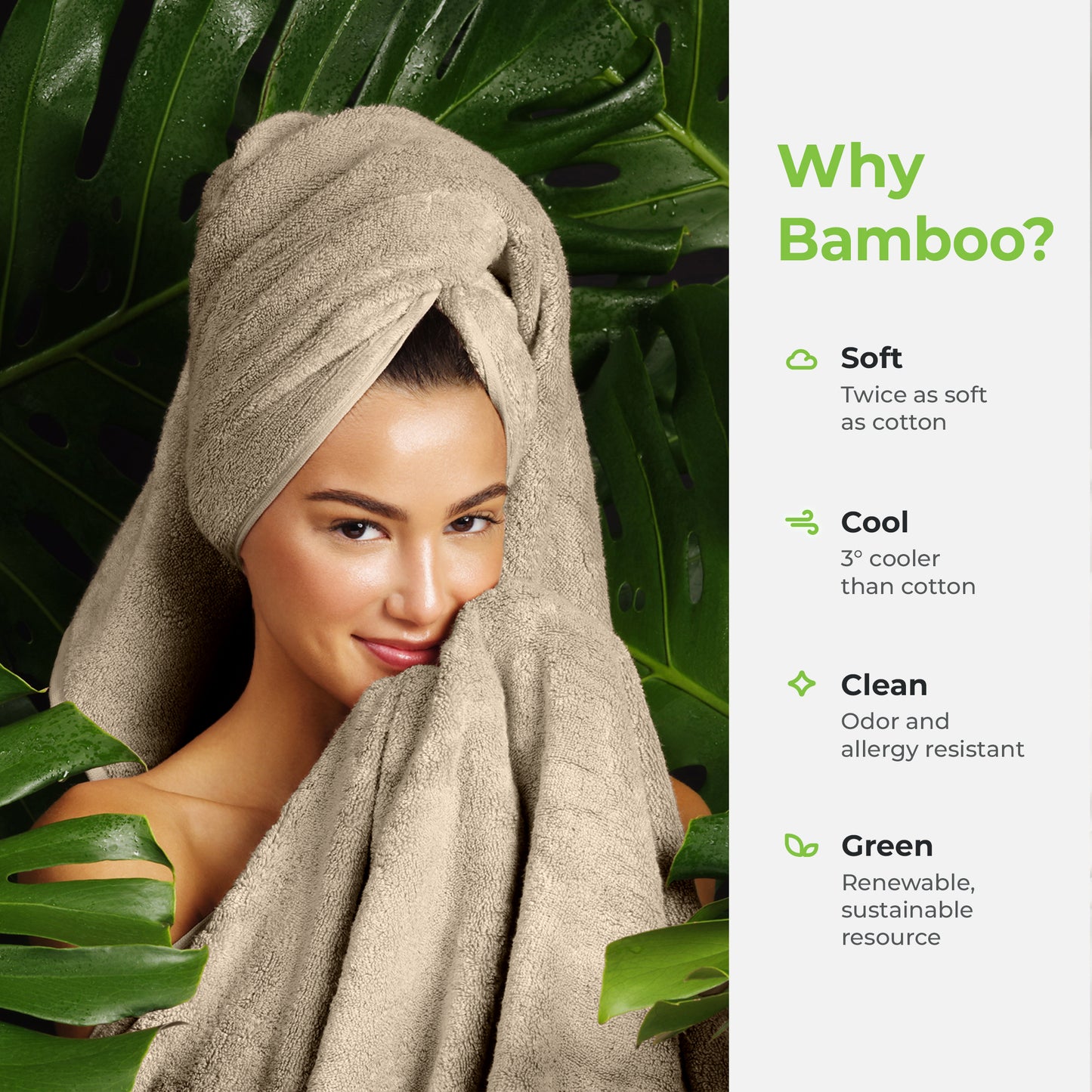 Cariloha Organic Bamboo-Viscose and Turkish Cotton Bath Towel - Luxuriously Soft and Odor-Resistant - 600 GSM - 30" x 56" - Stone