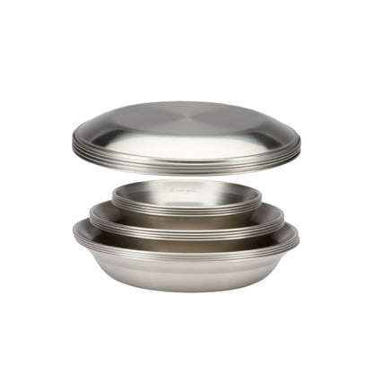 Snow Peak Tableware Set Family - Plates, Dishes, Bowls - Stainless Steel - 62.1 oz - 16 Pieces