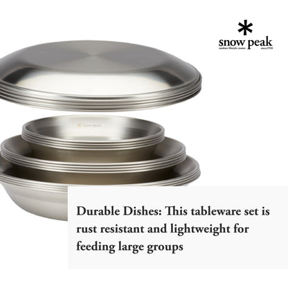 Snow Peak Tableware Set Family - Plates, Dishes, Bowls - Stainless Steel - 62.1 oz - 16 Pieces