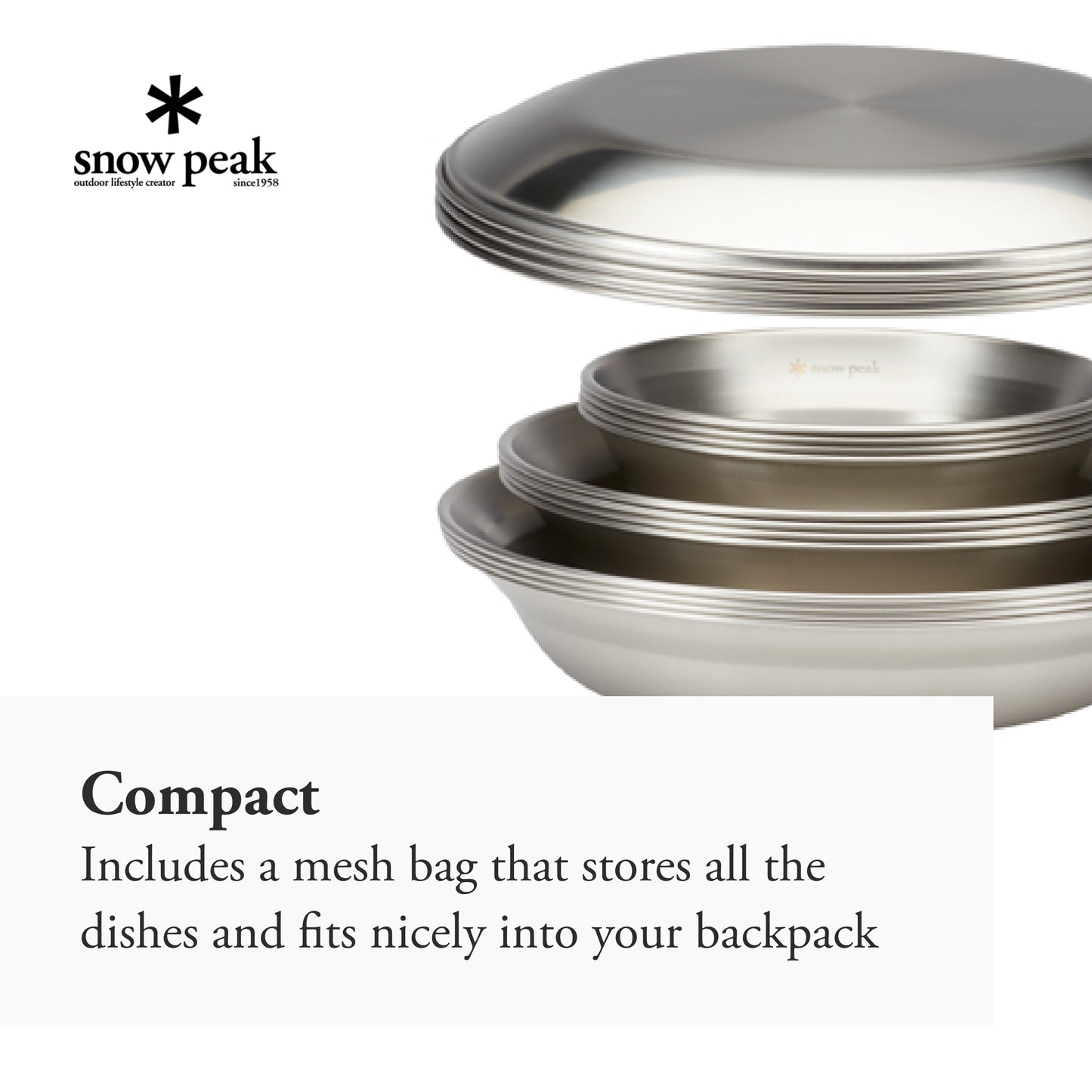 Snow Peak Tableware Set Family - Plates, Dishes, Bowls - Stainless Steel - 62.1 oz - 16 Pieces