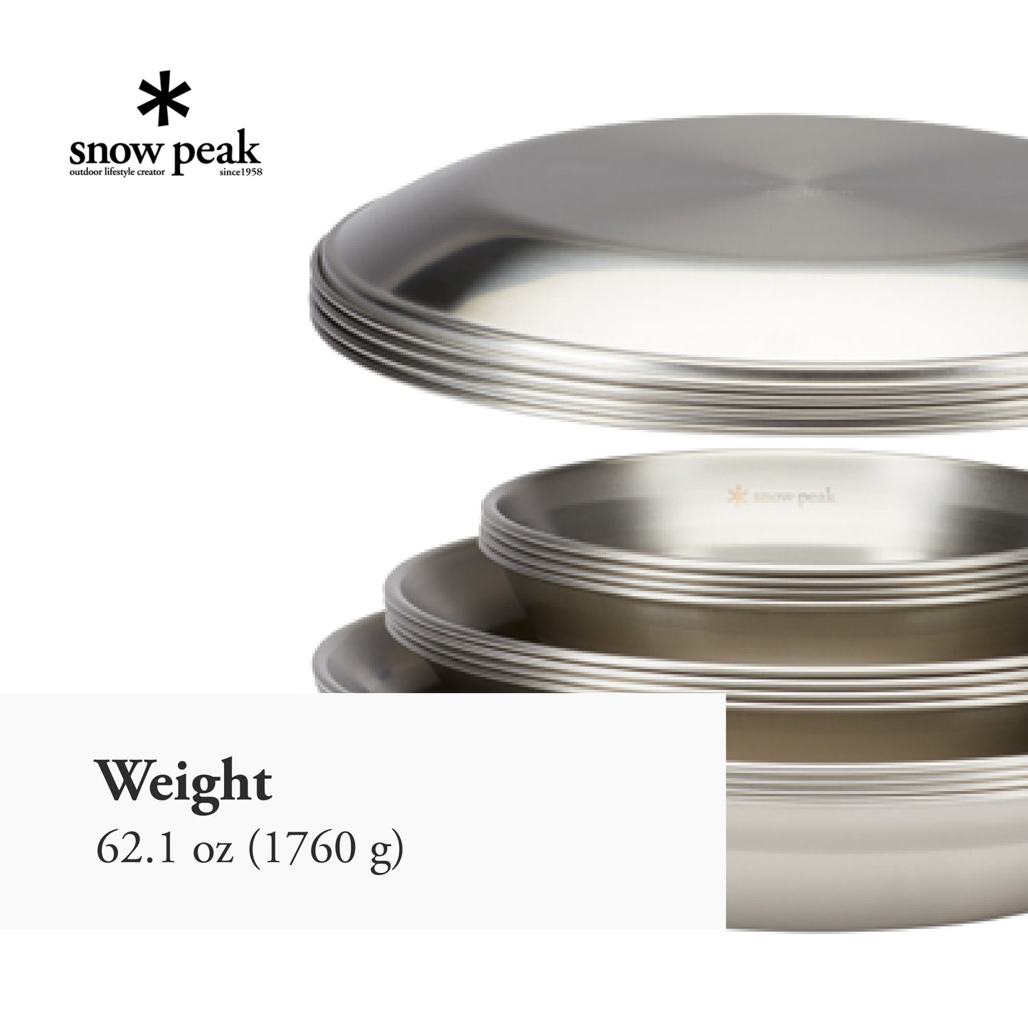 Snow Peak Tableware Set Family - Plates, Dishes, Bowls - Stainless Steel - 62.1 oz - 16 Pieces