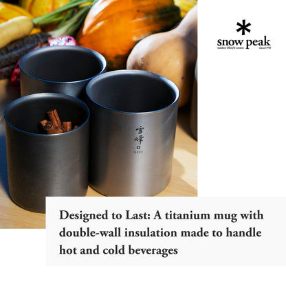 Snow Peak Double-Wall Insulated Mug - Hot & Cold Beverages - Titanium Mug - 15.2 fl oz