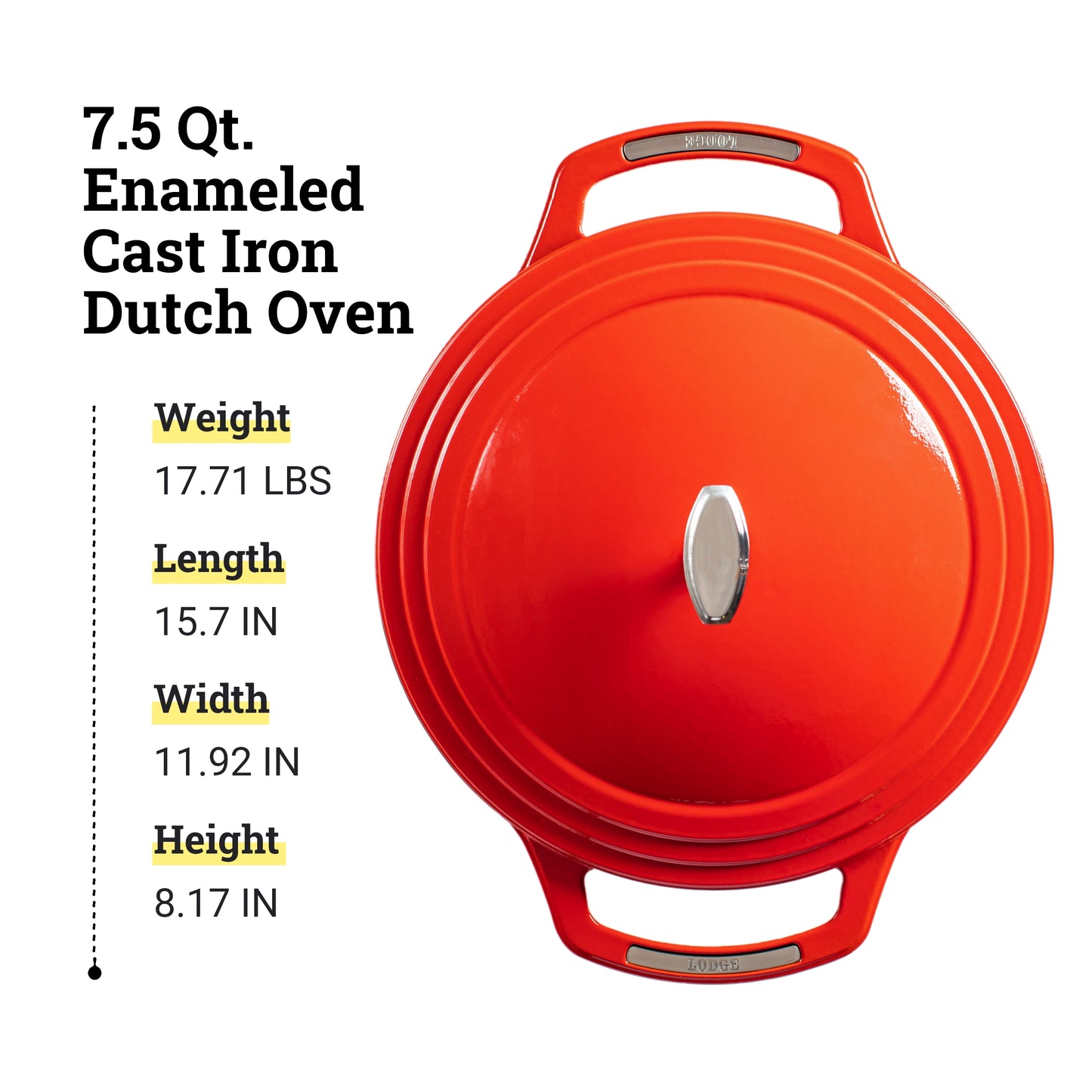 Lodge USA Enamel Dutch Oven, 7.5 qt., Red
