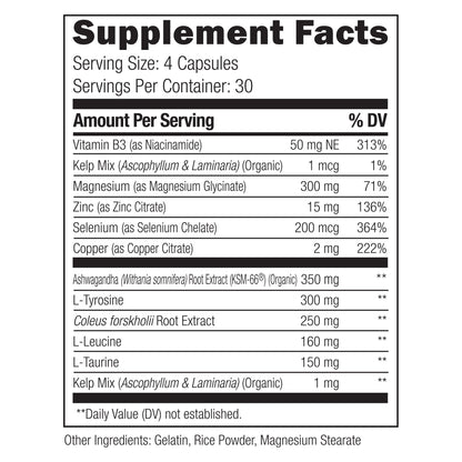UMZU Thyrite - Supports Thyroid Health & Energy - With Magnesium, Zinc, Copper, Iodine & Selenium - 30 Day Supply - 120 Capsules