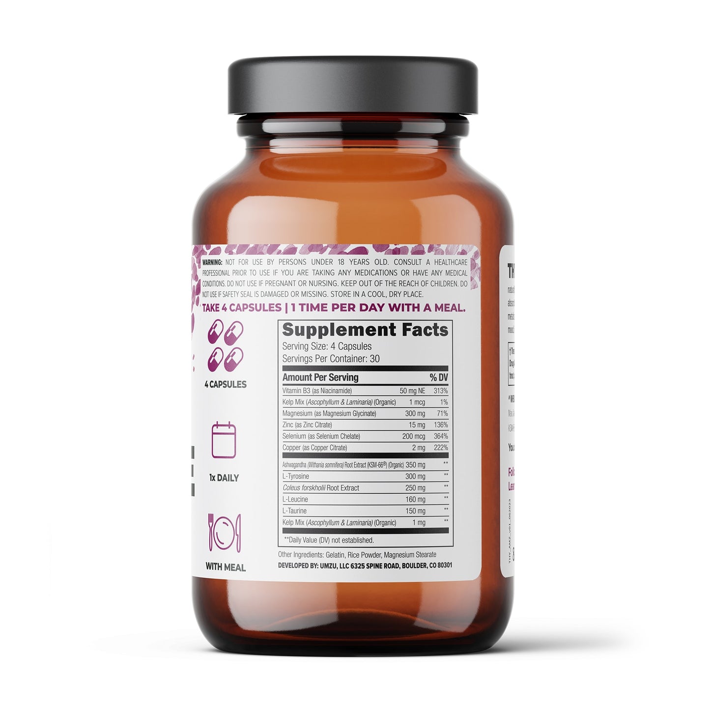 UMZU Thyrite - Supports Thyroid Health & Energy - With Magnesium, Zinc, Copper, Iodine & Selenium - 30 Day Supply - 120 Capsules
