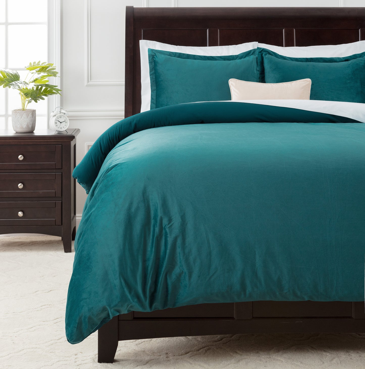 Chanasya Velvet Bedding Duvet Comforter Cover 3-Piece Solid Color Ultra Soft Luxury Set - Luxury Lightweight for All Season - Breathable Wrinkle Stain Resistant Machine Washable - Deep Teal King Size