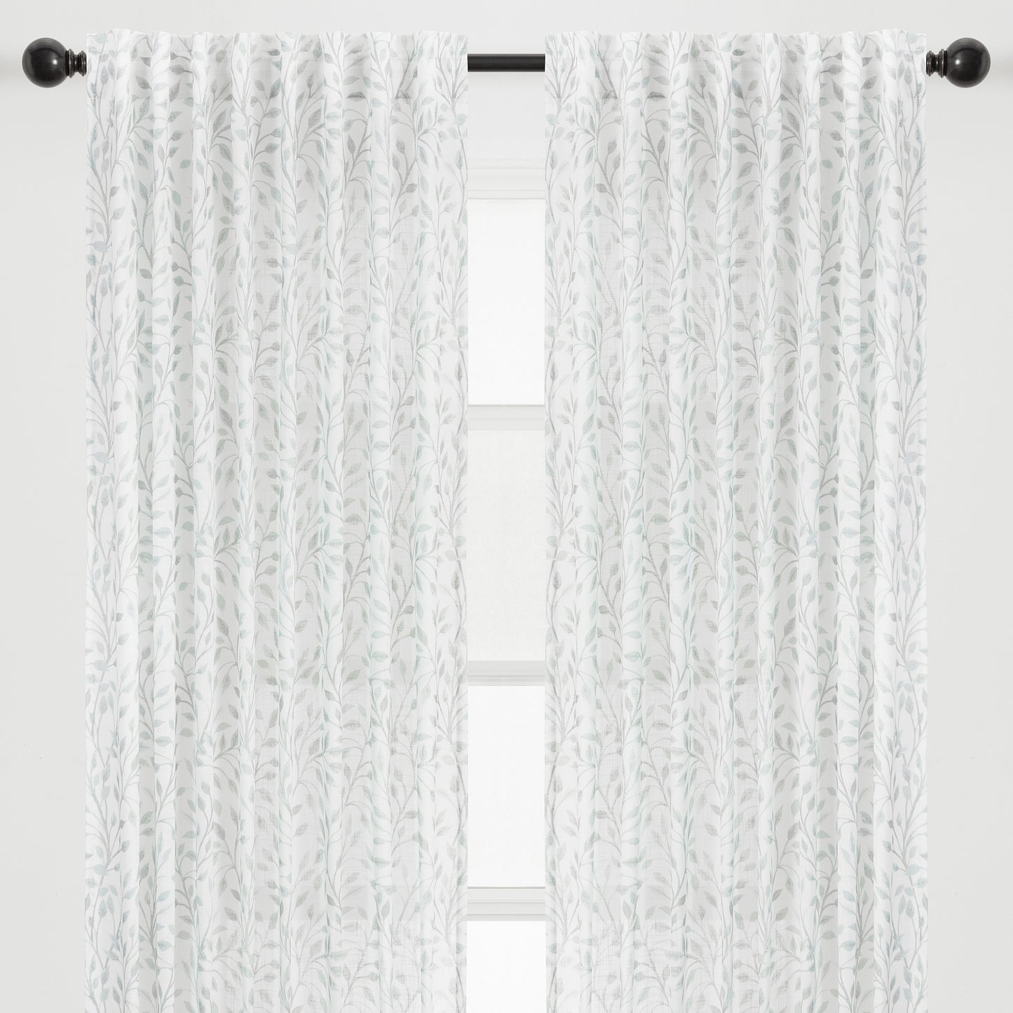 Chanasya 2-Panel Vine Soft Textured Light Filtering Curtain Panels - 3-in-1 Back Tab Rod Pocket Ring Tab - Semi Sheer Window Curtains for Living Room Bedroom Kitchen - 52 x 63 Inches - Green