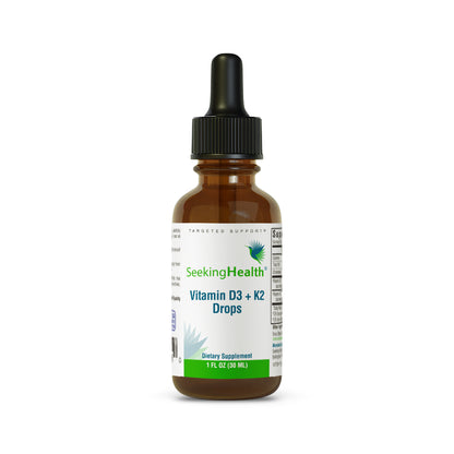 Seeking Health Vitamin D3 + K2 Drops, 12.5 mcg D3 and 50 mcg K2, for Calcium Absorption, Suitable for Kids and Toddlers 4+, Easy to Swallow Vegetarian Drops (1 fl Ounce)