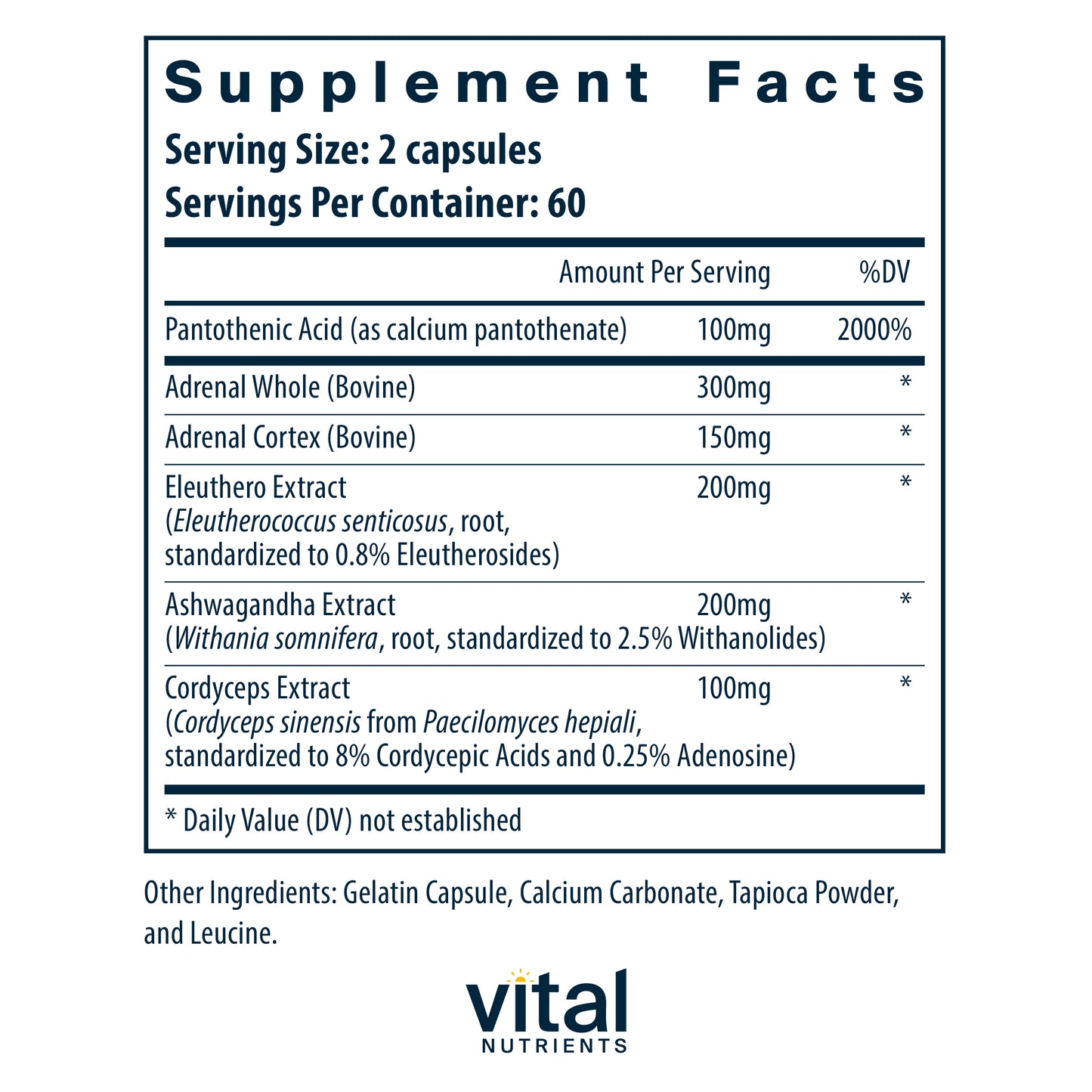 Vital Nutrients - Adrenal Support - Suitable for Men and Women - Supports Adrenal Gland Function, Supports Mild Stress and Anxiety, and Supports a Healthy Immune System - 120 Capsules