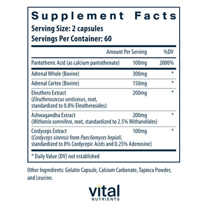 Vital Nutrients - Adrenal Support - Suitable for Men and Women - Supports Adrenal Gland Function, Supports Mild Stress and Anxiety, and Supports a Healthy Immune System - 120 Capsules