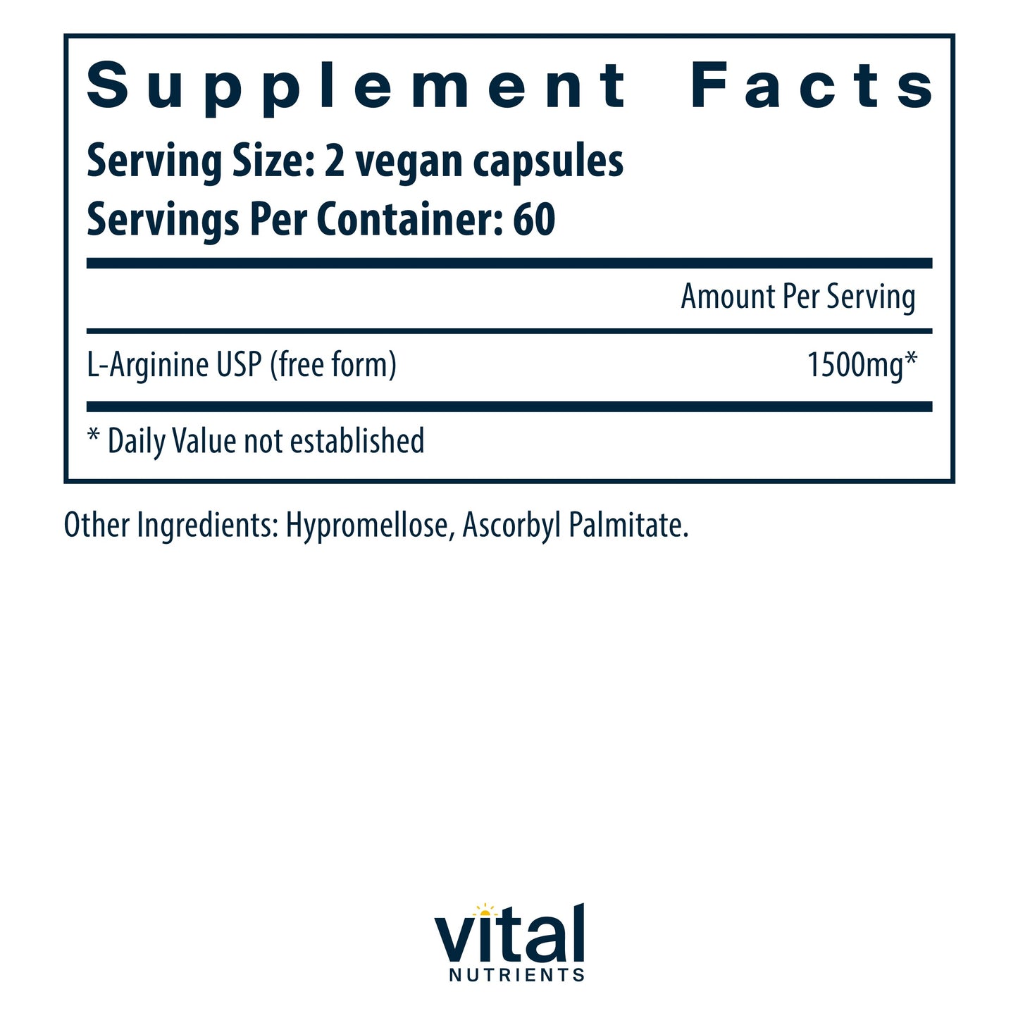 Vital Nutrients - Arginine - L-Arginine Amino Acid Support for Circulatory and Heart Health - 120 Vegetarian Capsules per Bottle - 1500 mg