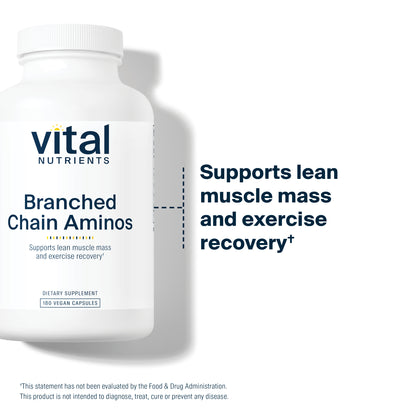 Vital Nutrients - Branched Chain Aminos - Blend of L-Leucine, L-Isoleucine, L-Valine, and L-Lysine HCl Amino Acids - 180 Vegetarian Capsules per Bottle