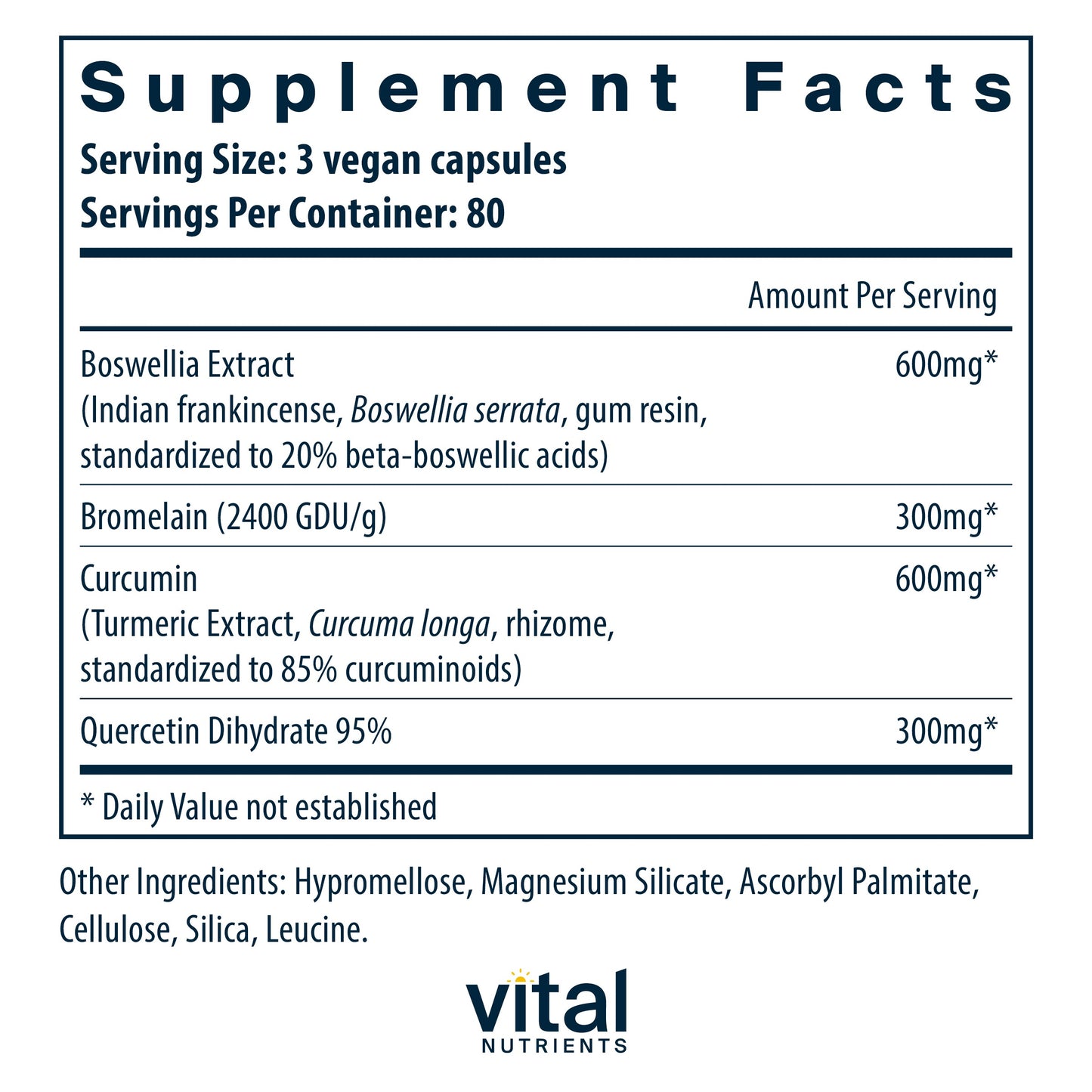 Vital Nutrients - BCQ (Bromelain, Curcumin and Quercetin) - Herbal Support for Joint, Sinus and Digestive Health - 240 Capsules