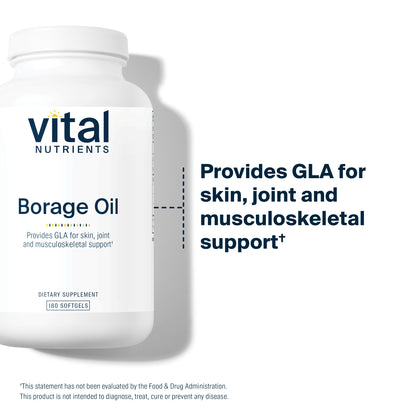 Vital Nutrients - Borage Oil - High Dose of GLA, Essential Omega 6 Fatty Acid - Cartilage, Joint, and Nerve Support - 180 Softgels