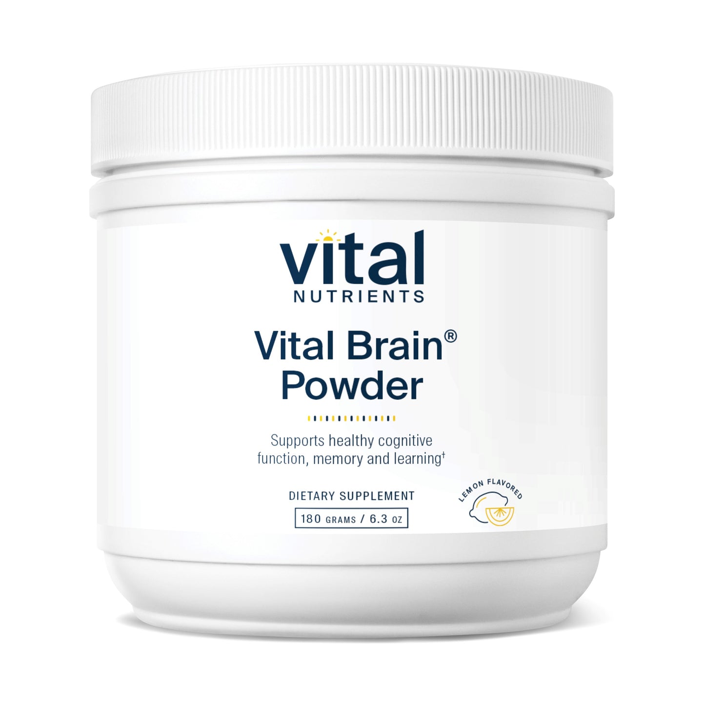 Vital Nutrients - Vital Brain Powder - Support for Brain Health and Cognitive Function - Vegetarian - Natural Lemon Flavor - 180 Grams