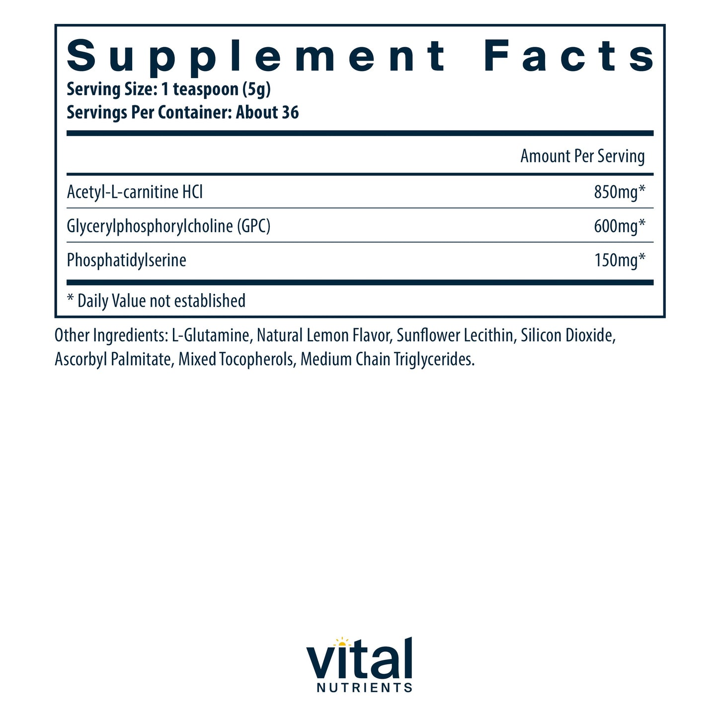 Vital Nutrients - Vital Brain Powder - Support for Brain Health and Cognitive Function - Vegetarian - Natural Lemon Flavor - 180 Grams
