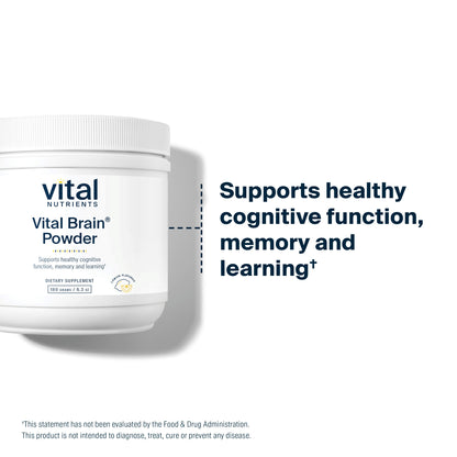 Vital Nutrients - Vital Brain Powder - Support for Brain Health and Cognitive Function - Vegetarian - Natural Lemon Flavor - 180 Grams