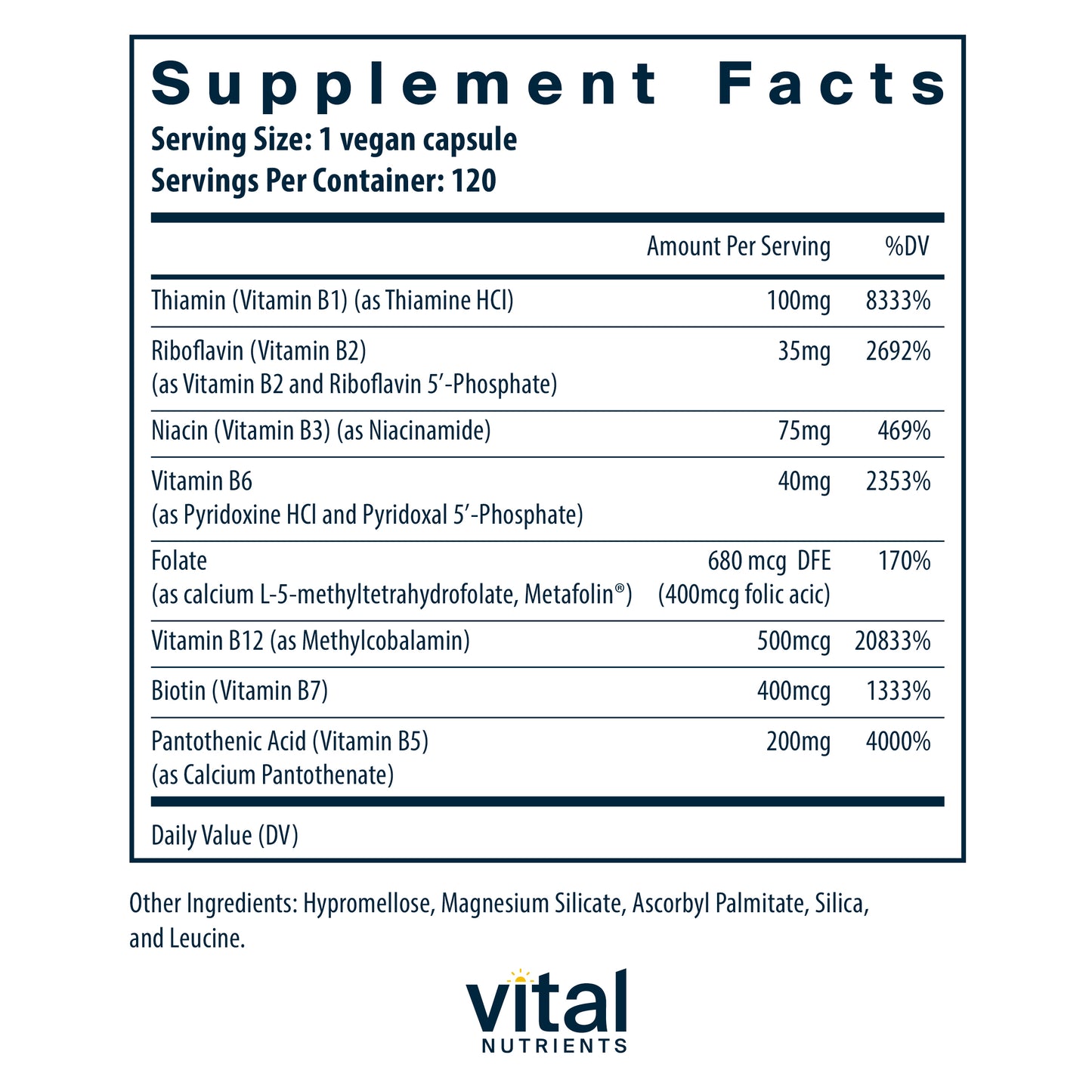 Vital Nutrients - B-Complex - Balanced High Potency B Vitamin Complex - Supports Energy Production, Metabolism and Heart Health - 120 Vegetarian Capsules