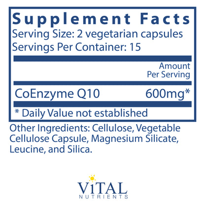 Vital Nutrients - CoEnzyme Q10 - CoQ10 - Potent Antioxidant - 30 Vegetarian Capsules per Bottle - 300 mg