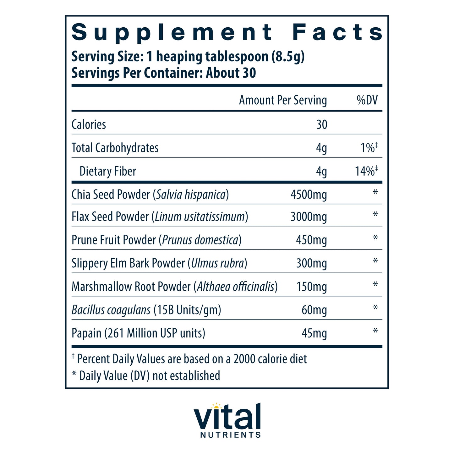 Vital Nutrients - Whole Fiber Fusion Powder - Natural Source of Dietary Fiber - Vegetarian - 261 Grams