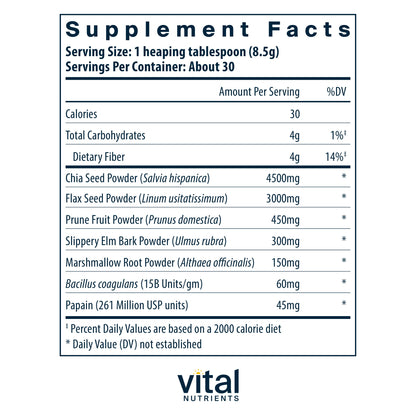 Vital Nutrients - Whole Fiber Fusion Powder - Natural Source of Dietary Fiber - Vegetarian - 261 Grams