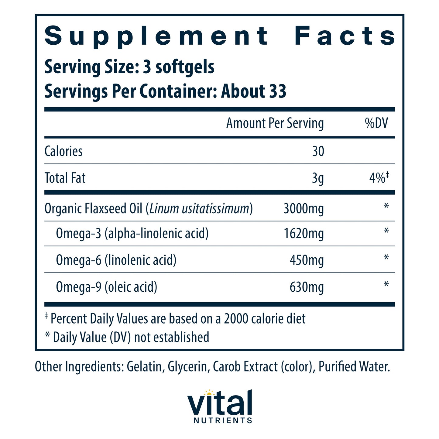 Vital Nutrients - Flax Oil - 100 Softgels per Bottle