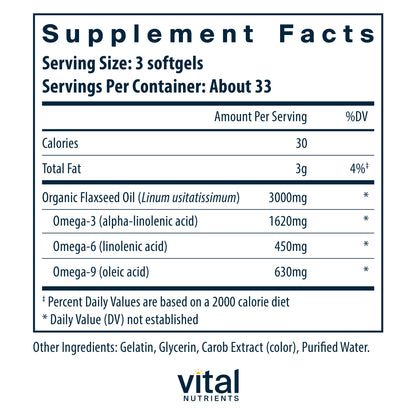 Vital Nutrients - Flax Oil - 100 Softgels per Bottle