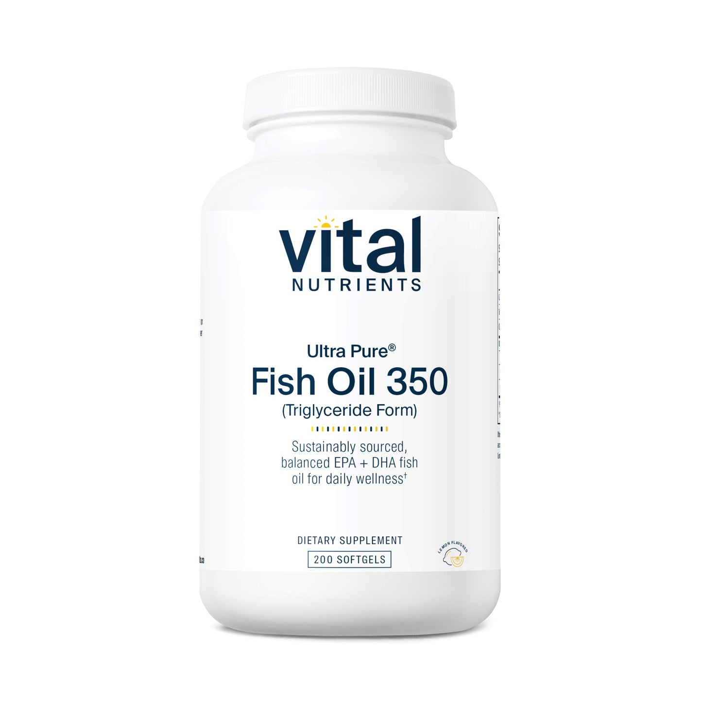 Vital Nutrients - Ultra Pure Fish Oil 350 (Pharmaceutical Grade) - Wild Caught Deep Sea Fish Oil, Cardiovascular Support, Natural Lemon Flavor - 200 Softgels