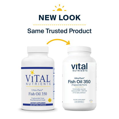 Vital Nutrients - Ultra Pure Fish Oil 350 (Pharmaceutical Grade) - Wild Caught Deep Sea Fish Oil, Cardiovascular Support, Natural Lemon Flavor - 200 Softgels