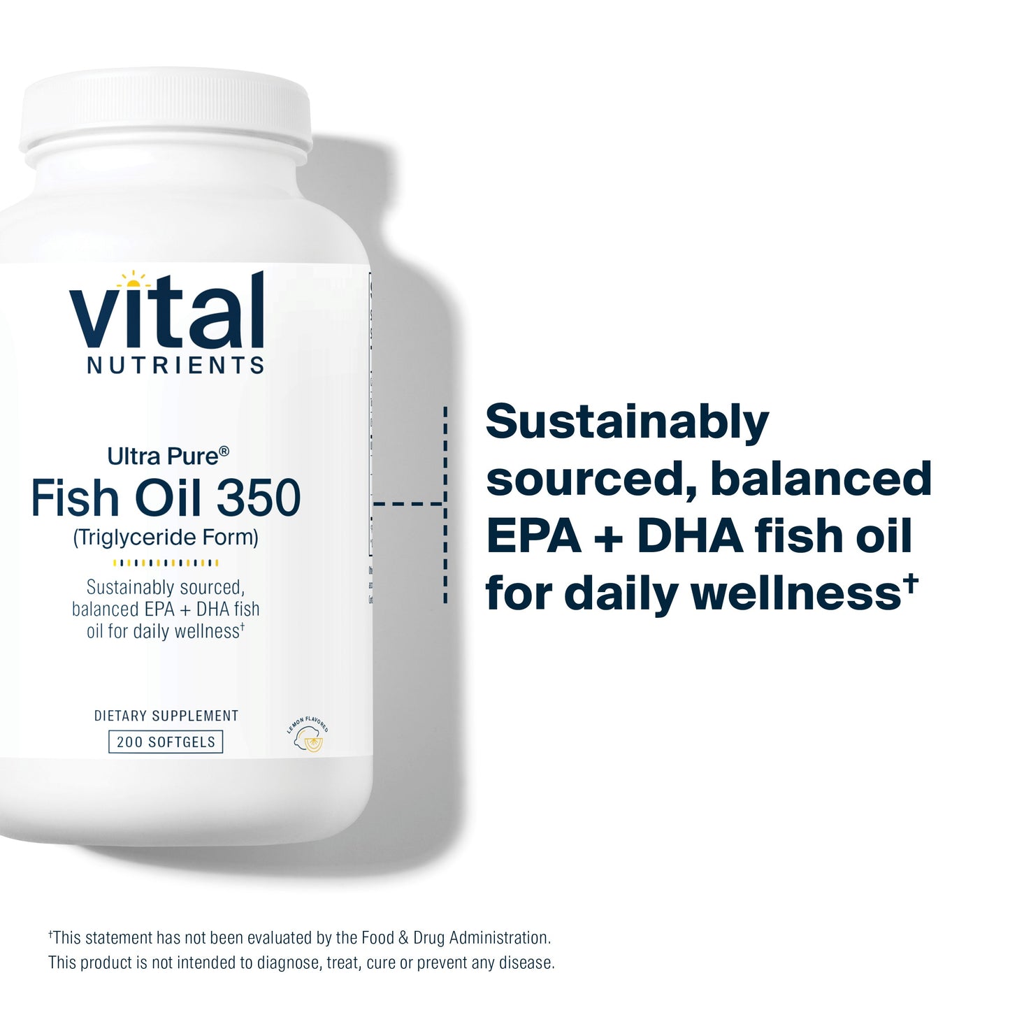 Vital Nutrients - Ultra Pure Fish Oil 350 (Pharmaceutical Grade) - Wild Caught Deep Sea Fish Oil, Cardiovascular Support, Natural Lemon Flavor - 200 Softgels