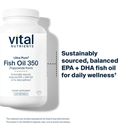 Vital Nutrients - Ultra Pure Fish Oil 350 (Pharmaceutical Grade) - Wild Caught Deep Sea Fish Oil, Cardiovascular Support, Natural Lemon Flavor - 200 Softgels