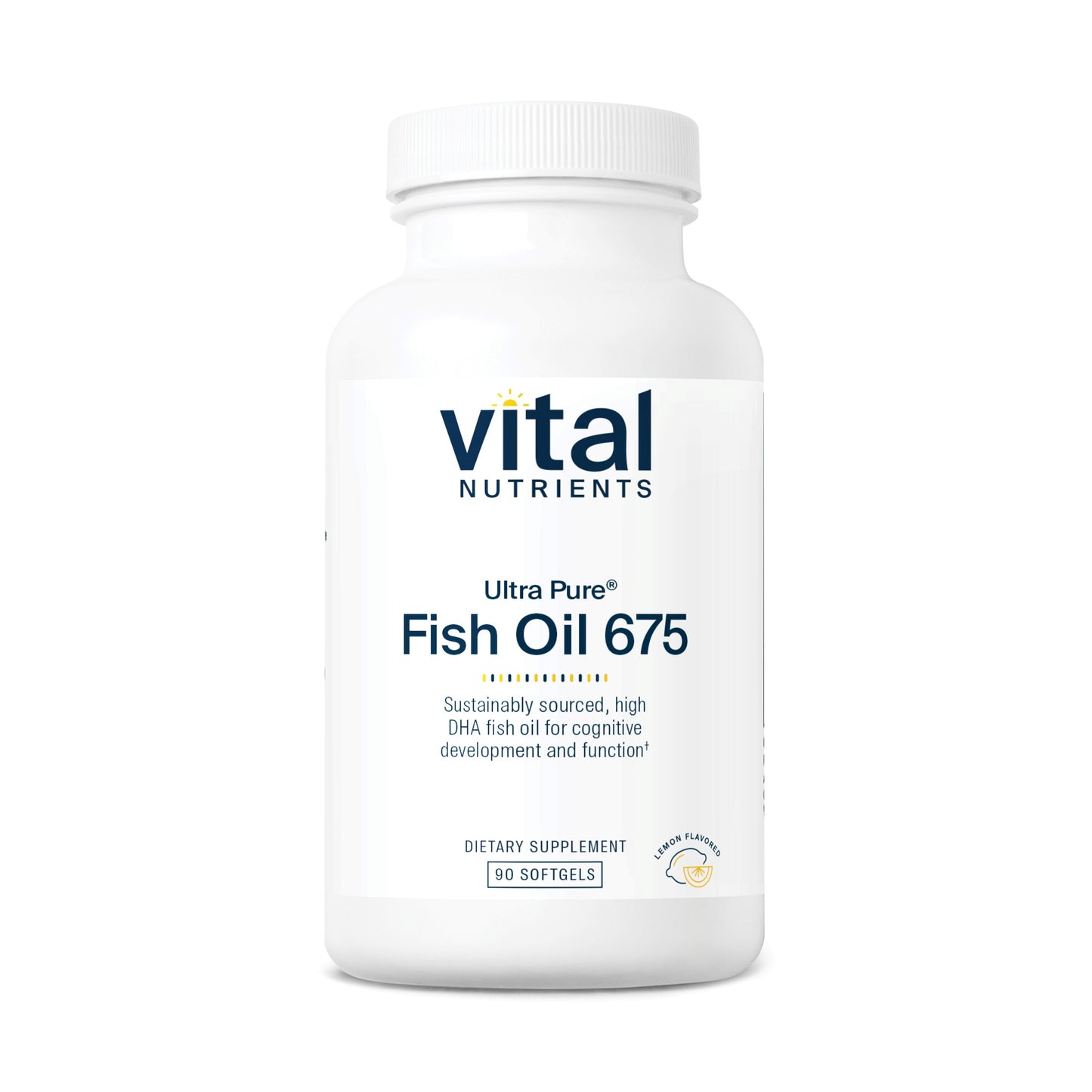 Vital Nutrients - Ultra Pure Fish Oil 675 High Omega-3 DHA (Pharmaceutical Grade) - Hi-Potency Wild Caught Deep Sea Fish Oil, Cardiovascular Support, Lemon Flavor - 90 Softgels per Bottle