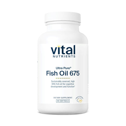 Vital Nutrients - Ultra Pure Fish Oil 675 High Omega-3 DHA (Pharmaceutical Grade) - Hi-Potency Wild Caught Deep Sea Fish Oil, Cardiovascular Support, Lemon Flavor - 90 Softgels per Bottle
