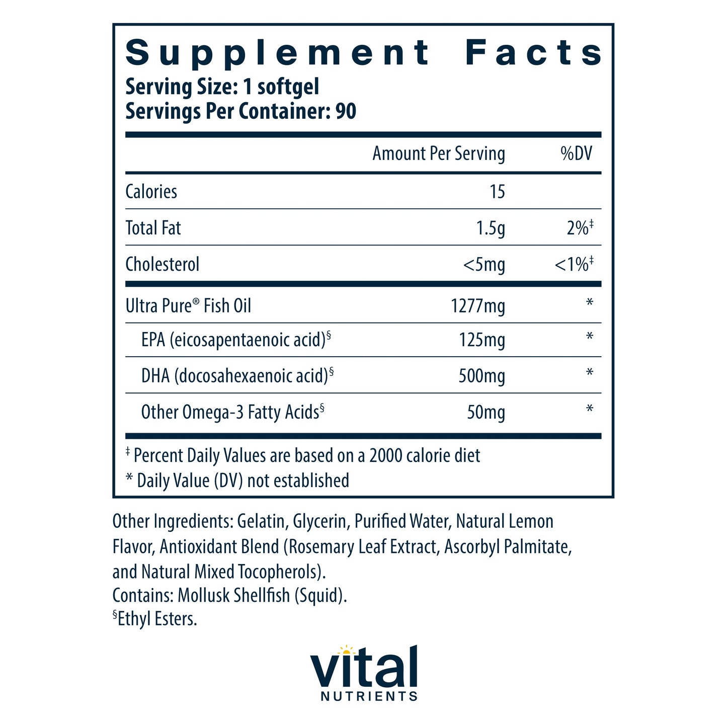 Vital Nutrients - Ultra Pure Fish Oil 675 High Omega-3 DHA (Pharmaceutical Grade) - Hi-Potency Wild Caught Deep Sea Fish Oil, Cardiovascular Support, Lemon Flavor - 90 Softgels per Bottle