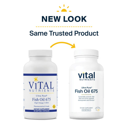 Vital Nutrients - Ultra Pure Fish Oil 675 High Omega-3 DHA (Pharmaceutical Grade) - Hi-Potency Wild Caught Deep Sea Fish Oil, Cardiovascular Support, Lemon Flavor - 90 Softgels per Bottle