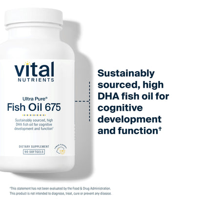 Vital Nutrients - Ultra Pure Fish Oil 675 High Omega-3 DHA (Pharmaceutical Grade) - Hi-Potency Wild Caught Deep Sea Fish Oil, Cardiovascular Support, Lemon Flavor - 90 Softgels per Bottle