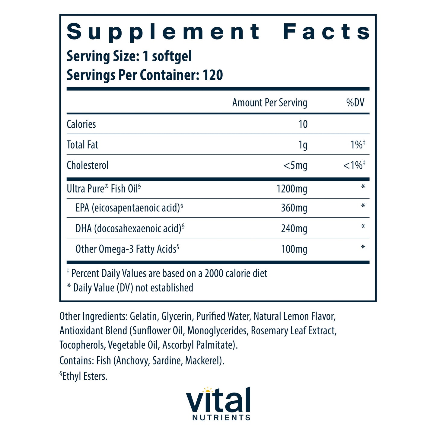 Vital Nutrients - Ultra Pure Fish Oil 700 (Pharmaceutical Grade) - Hi-Potency Wild Caught Deep Sea Fish Oil, Cardiovascular Support with EPA and DHA - 120 Softgels