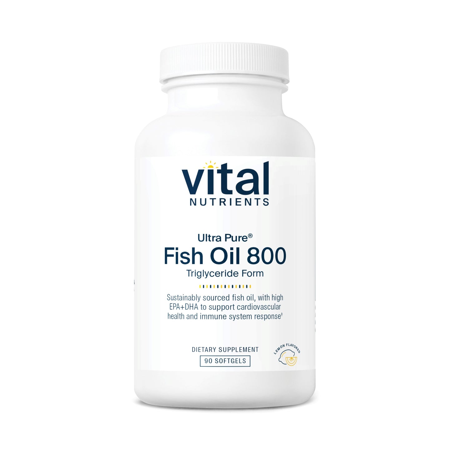 Vital Nutrients - Ultra Pure Fish Oil 800 Triglyceride Form (Pharmaceutical Grade) - Hi-Potency Wild Caught Deep Sea Fish Oil, Cardiovascular Support, Natural Lemon Flavor - 90 Softgels per Bottle