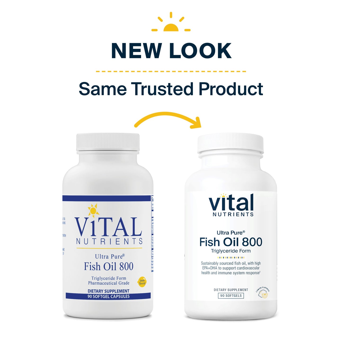 Vital Nutrients - Ultra Pure Fish Oil 800 Triglyceride Form (Pharmaceutical Grade) - Hi-Potency Wild Caught Deep Sea Fish Oil, Cardiovascular Support, Natural Lemon Flavor - 90 Softgels per Bottle