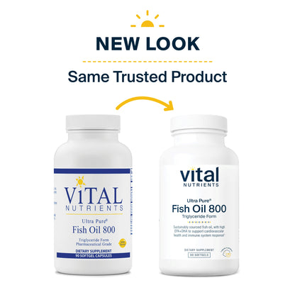 Vital Nutrients - Ultra Pure Fish Oil 800 Triglyceride Form (Pharmaceutical Grade) - Hi-Potency Wild Caught Deep Sea Fish Oil, Cardiovascular Support, Natural Lemon Flavor - 90 Softgels per Bottle