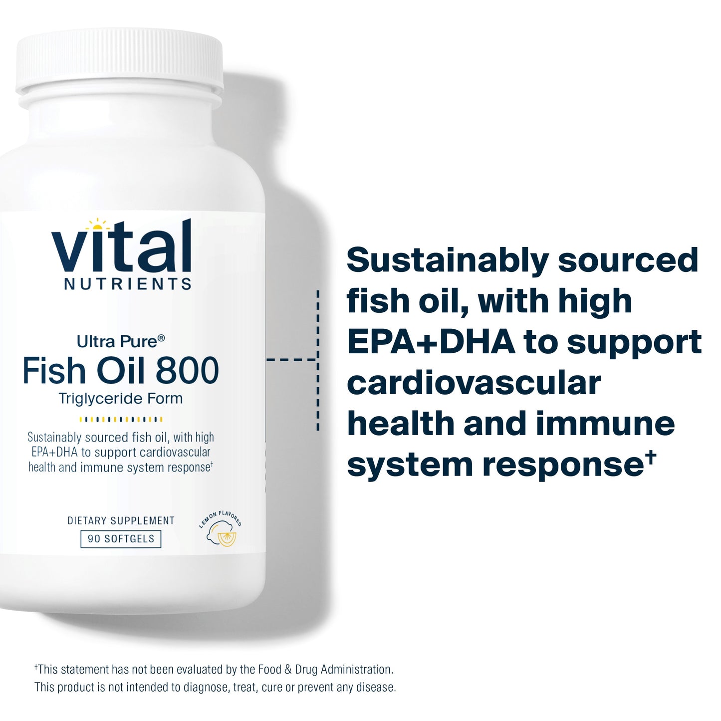 Vital Nutrients - Ultra Pure Fish Oil 800 Triglyceride Form (Pharmaceutical Grade) - Hi-Potency Wild Caught Deep Sea Fish Oil, Cardiovascular Support, Natural Lemon Flavor - 90 Softgels per Bottle