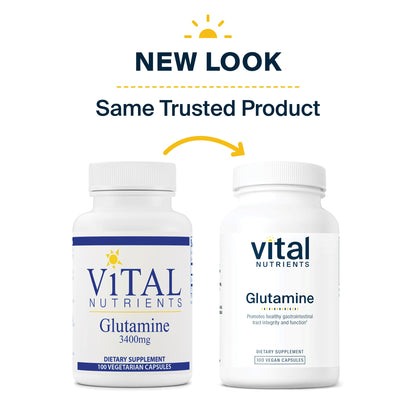 Vital Nutrients - Glutamine - Gastrointestinal and Immune Support - 100 Vegetarian Capsules per Bottle - 3400 mg