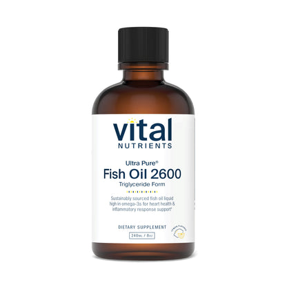 Vital Nutrients - Ultra Pure Fish Oil 2600 (Pharmaceutical Grade) - Hi-Potency Deep Sea Liquid Fish Oil, Cardiovascular Support, Natural Lemon Flavor - 8 Fl Oz per Bottle