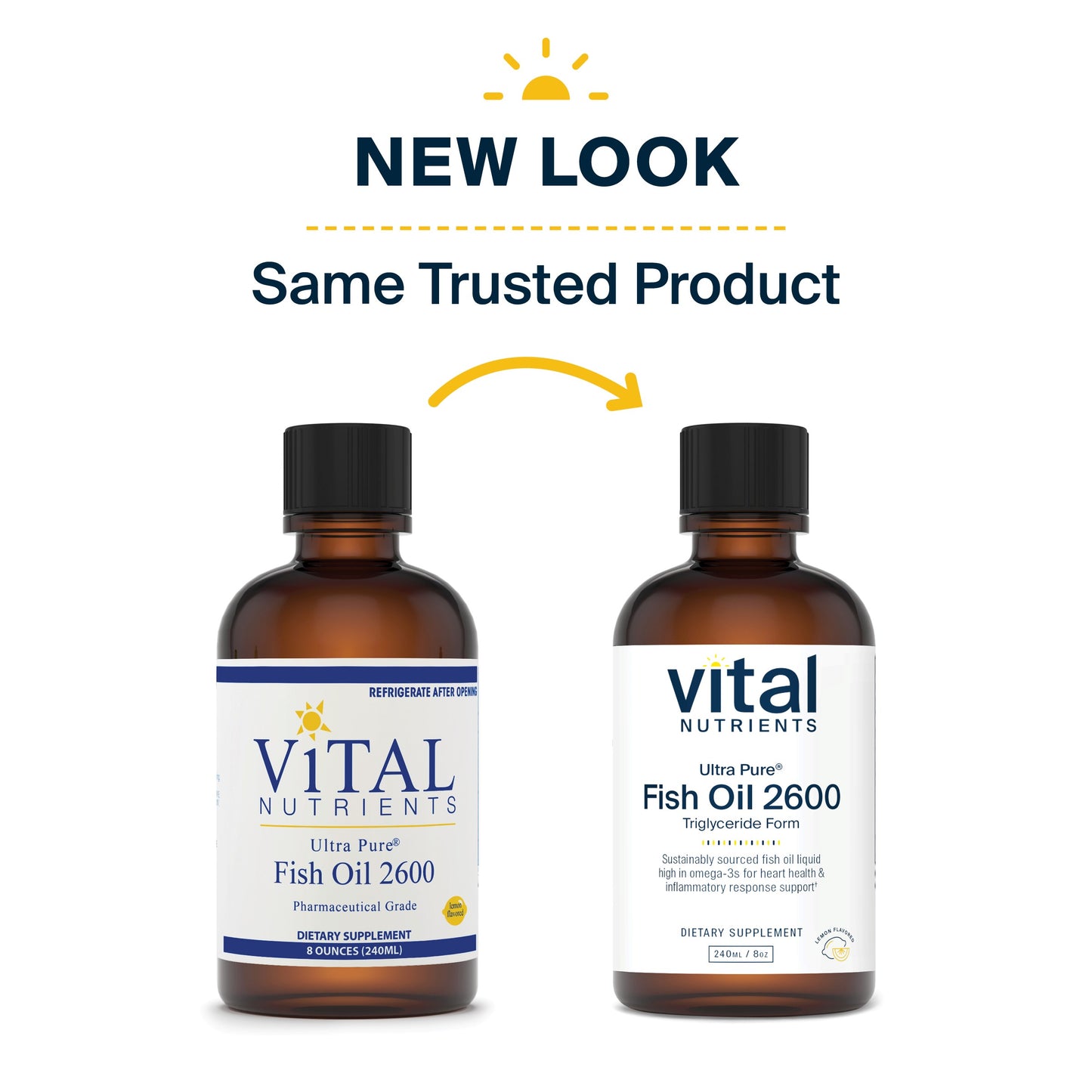 Vital Nutrients - Ultra Pure Fish Oil 2600 (Pharmaceutical Grade) - Hi-Potency Deep Sea Liquid Fish Oil, Cardiovascular Support, Natural Lemon Flavor - 8 Fl Oz per Bottle
