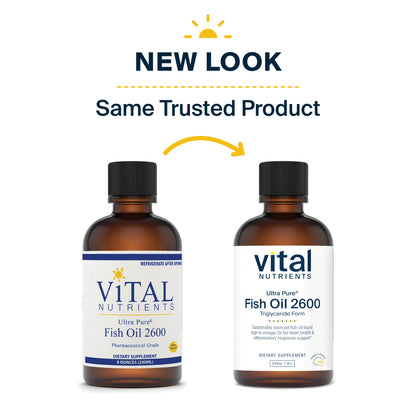 Vital Nutrients - Ultra Pure Fish Oil 2600 (Pharmaceutical Grade) - Hi-Potency Deep Sea Liquid Fish Oil, Cardiovascular Support, Natural Lemon Flavor - 8 Fl Oz per Bottle