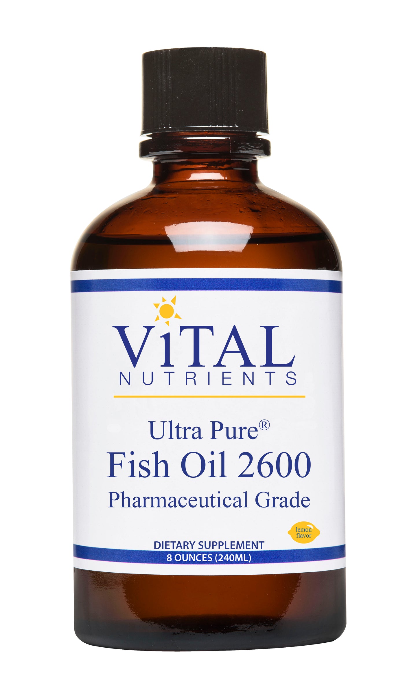 Vital Nutrients - Ultra Pure Fish Oil 2600 (Pharmaceutical Grade) - Hi-Potency Deep Sea Liquid Fish Oil, Cardiovascular Support, Natural Lemon Flavor - 8 Fl Oz per Bottle