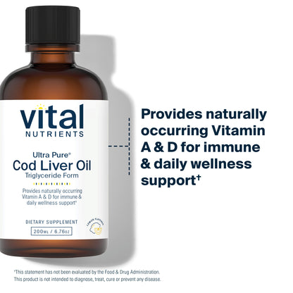 Vital Nutrients - Ultra Pure Cod Liver Oil 1025 (Pharmaceutical Grade) - 100% Pure Norwegian Cod Liver Oil - 200 ml per Bottle