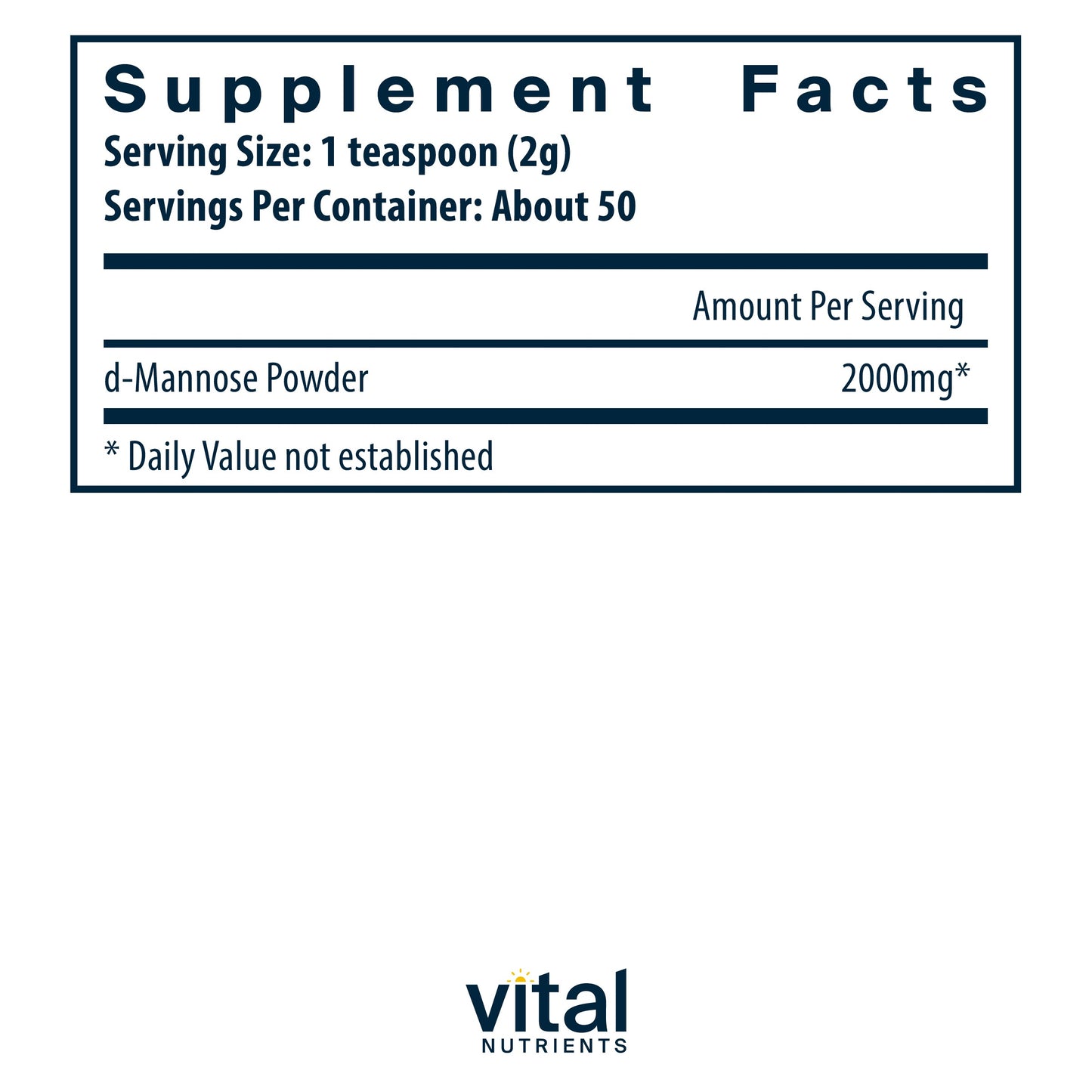 Vital Nutrients - Mannose Powder - Urinary Tract Support - 100 Grams