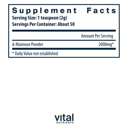 Vital Nutrients - Mannose Powder - Urinary Tract Support - 100 Grams