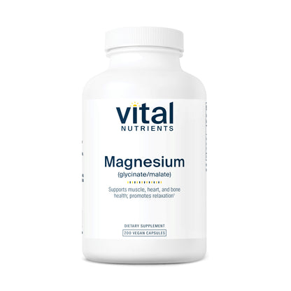 Vital Nutrients Magnesium Glycinate and Malate | Vegan Supplement to Support Stress Relief, Bones, Sleep and Heart Health | Gluten, Dairy and Soy Free | 120mg | 200 Vegetarian Capsules